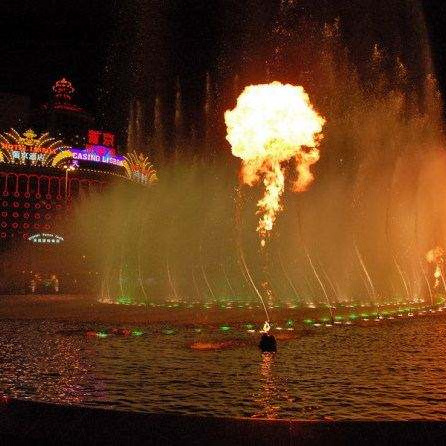 Water show fountain with fire flame jet