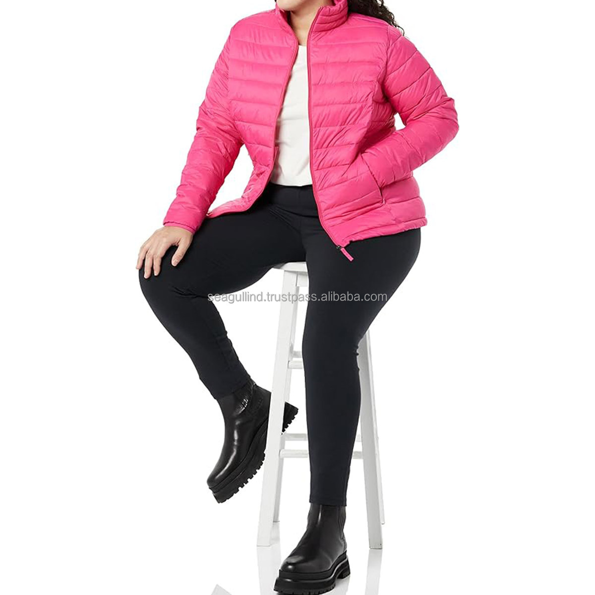 Women's Outerwear Thickened Down Winter Bubble Puffer Jacket with Sherpa Fur Lined Hooded