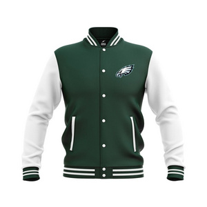 Wholesale Bomber Jacket Brown Baseball Jacket College Coats Unisex Philadelphia Eagles NFL Varsity Jacket