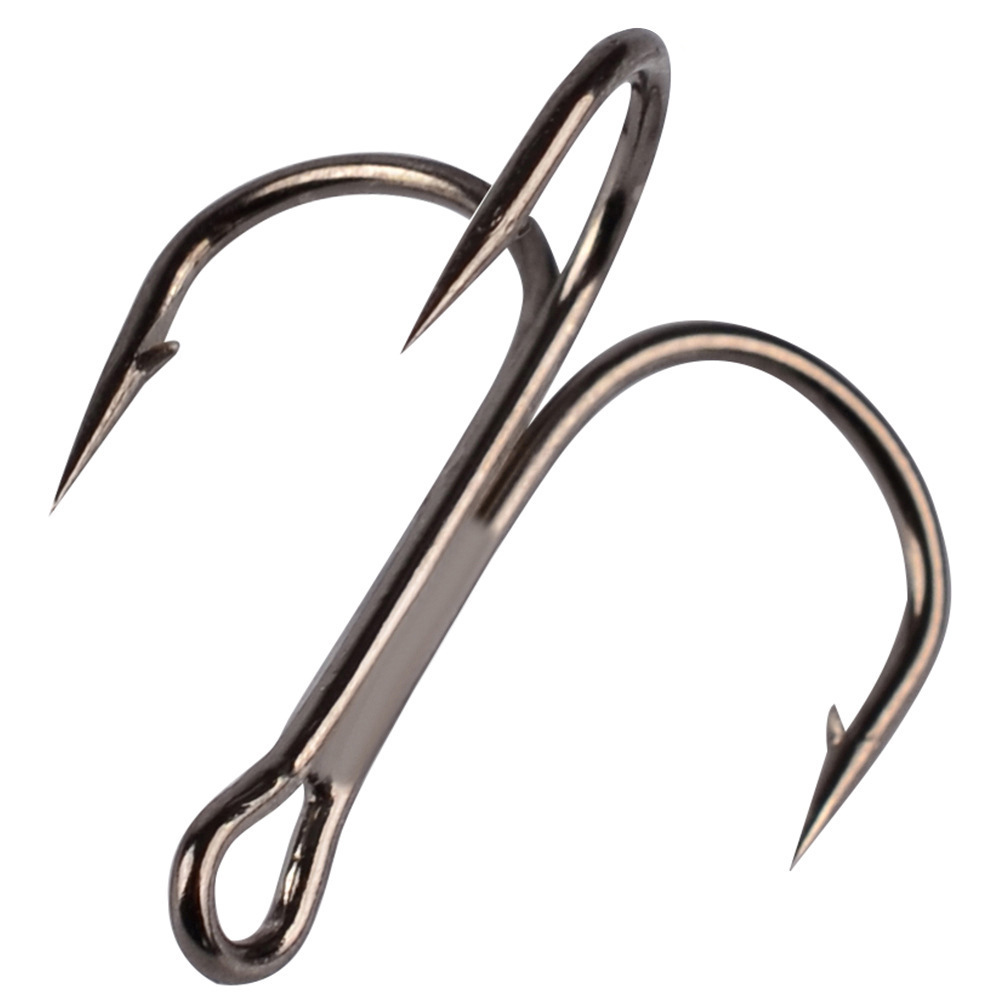 50 piece/bag black treble fishing hooks are high carbon steel with hook