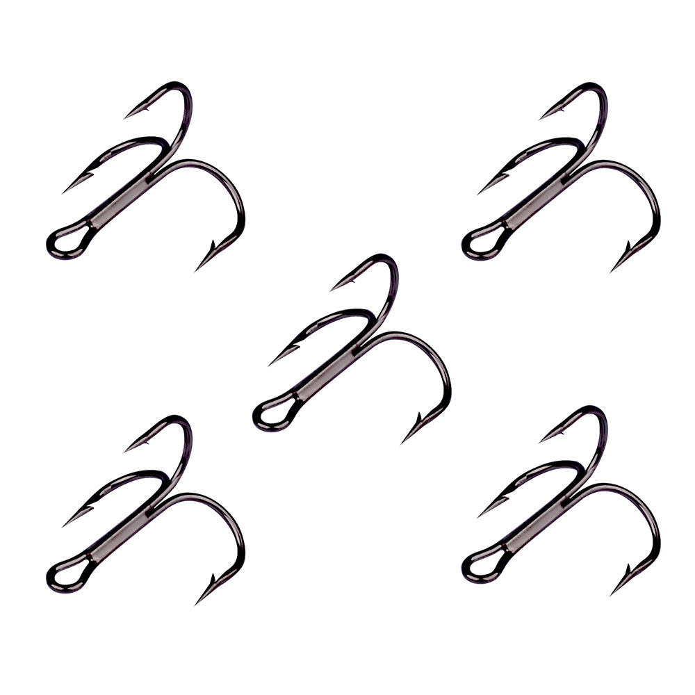 50 piece/bag black treble fishing hooks are high carbon steel with hook