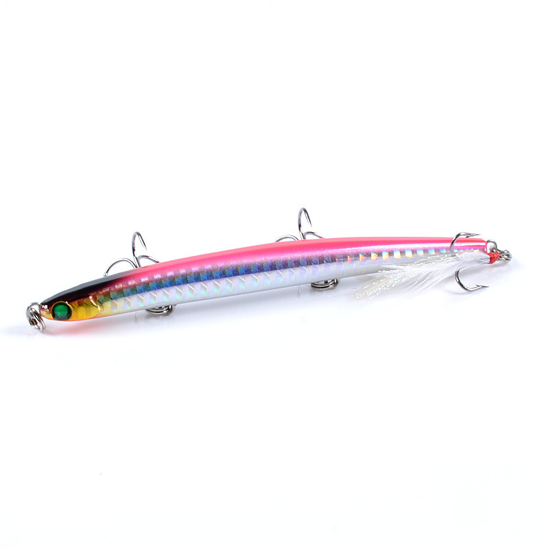 New 11.7cm 11.8g Hard Plastic Fishing Lure Feather Treble Hook Sinking Fishing Pencil Stick