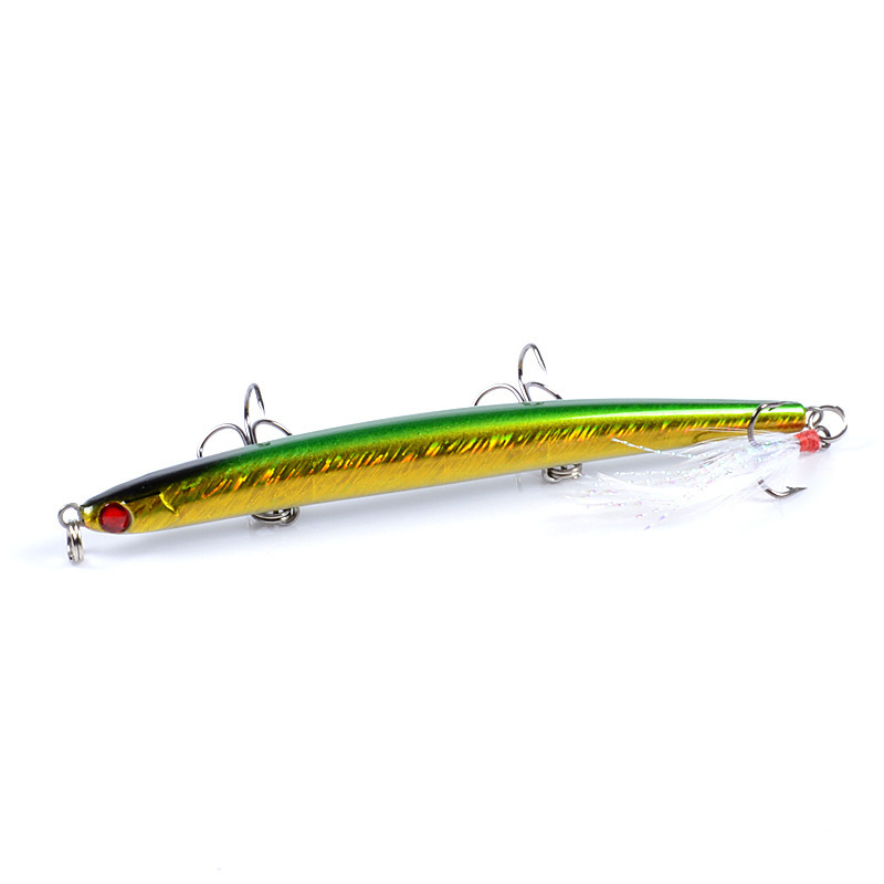 New 11.7cm 11.8g Hard Plastic Fishing Lure Feather Treble Hook Sinking Fishing Pencil Stick