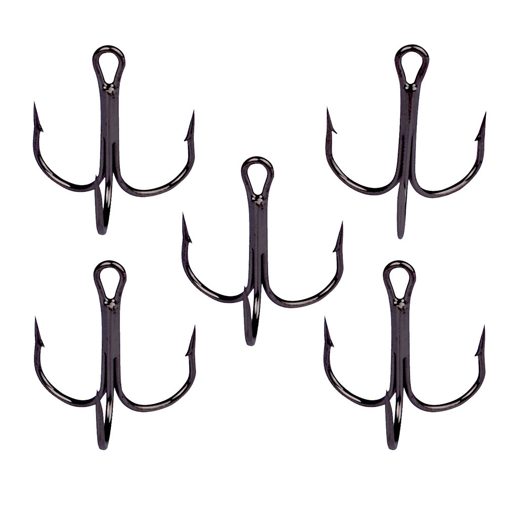 50 piece/bag black treble fishing hooks are high carbon steel with hook