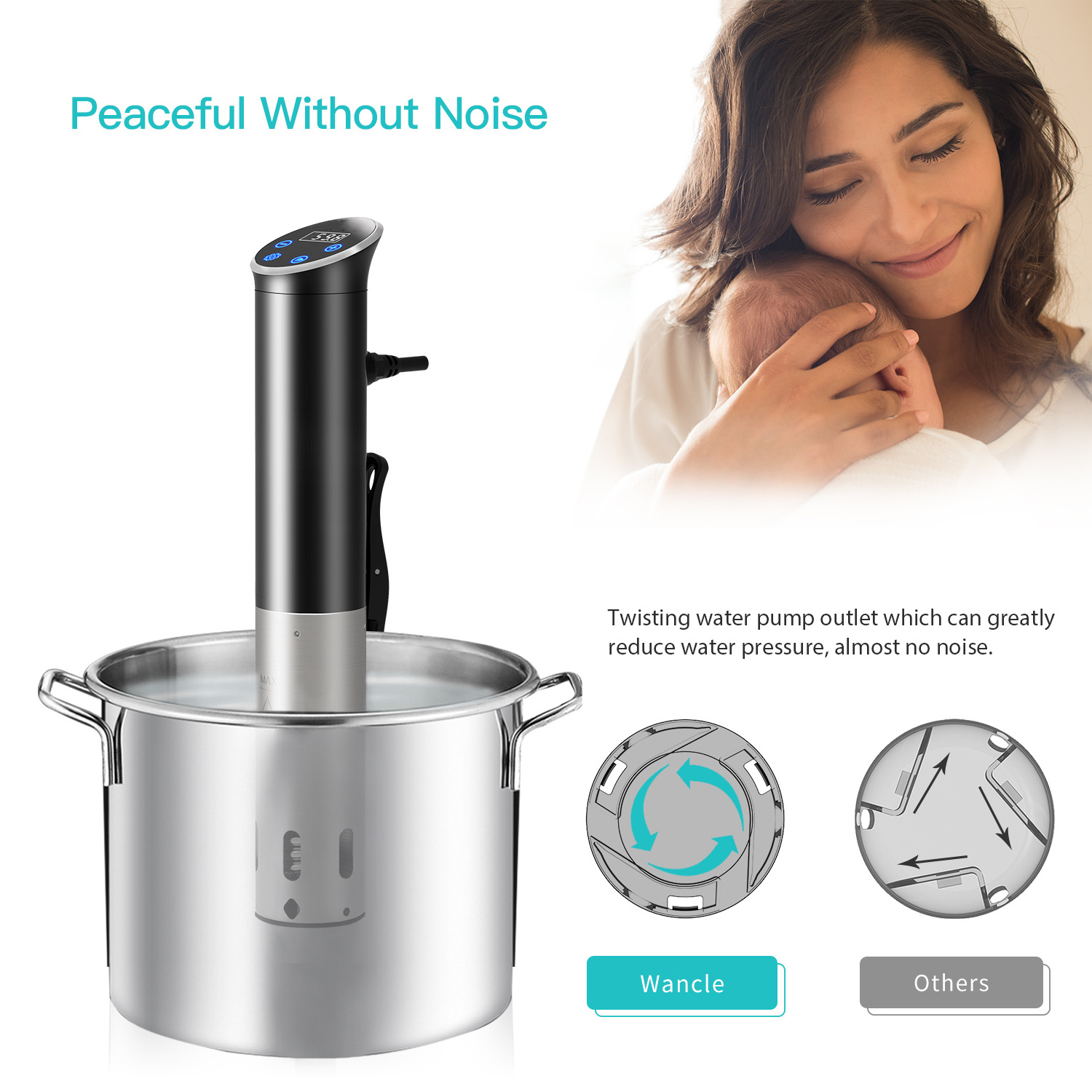 Wancle 2024 newest Portable Sous Vide  Waterproof IPX7 Wifi Sous vide immersion slow cooker for food Vacuum sealer machine