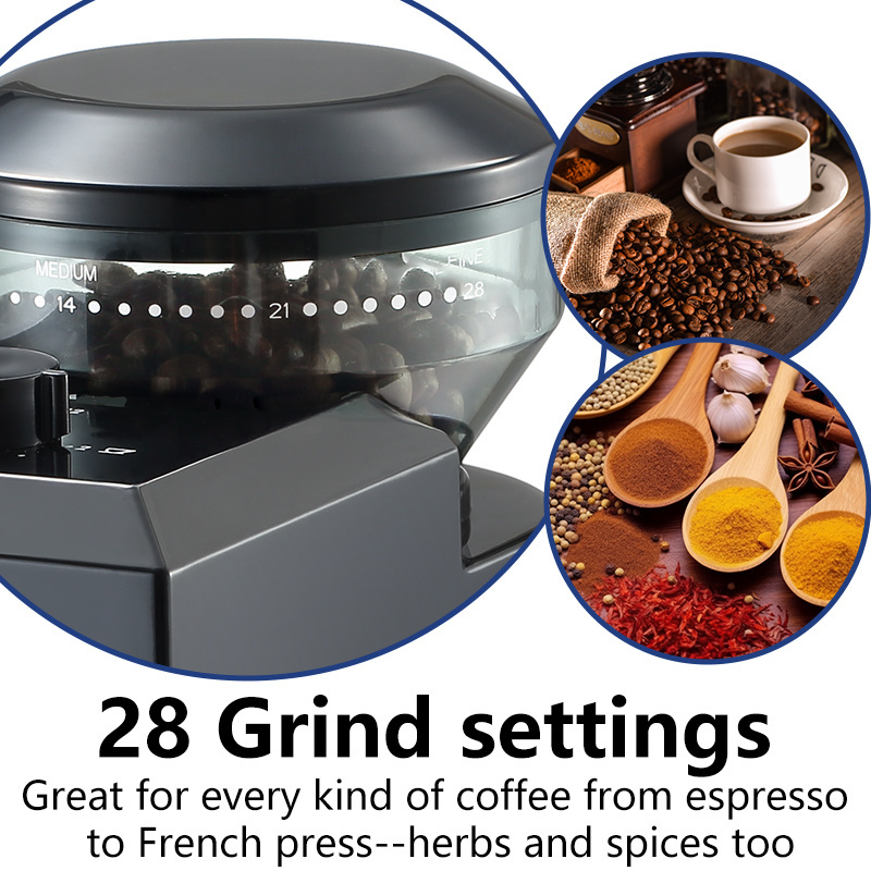 Electric Burr Coffee Grinder, Adjustable Burr Mill Coffee Bean Grinder with 28 Grind Settings 2-12 cups