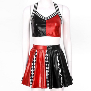 Red & Black Color Cheerleader Uniforms Professional Dancing Wear Two Piece Sets Polyester Dancing Suits For Girls