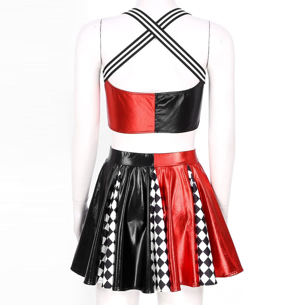 Red & Black Color Cheerleader Uniforms Professional Dancing Wear Two Piece Sets Polyester Dancing Suits For Girls