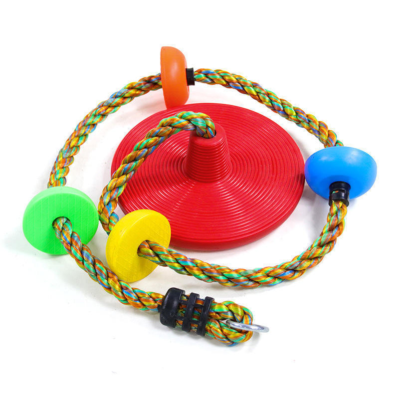 Child safe climbing rope with upright tray can be hung from the tree swing