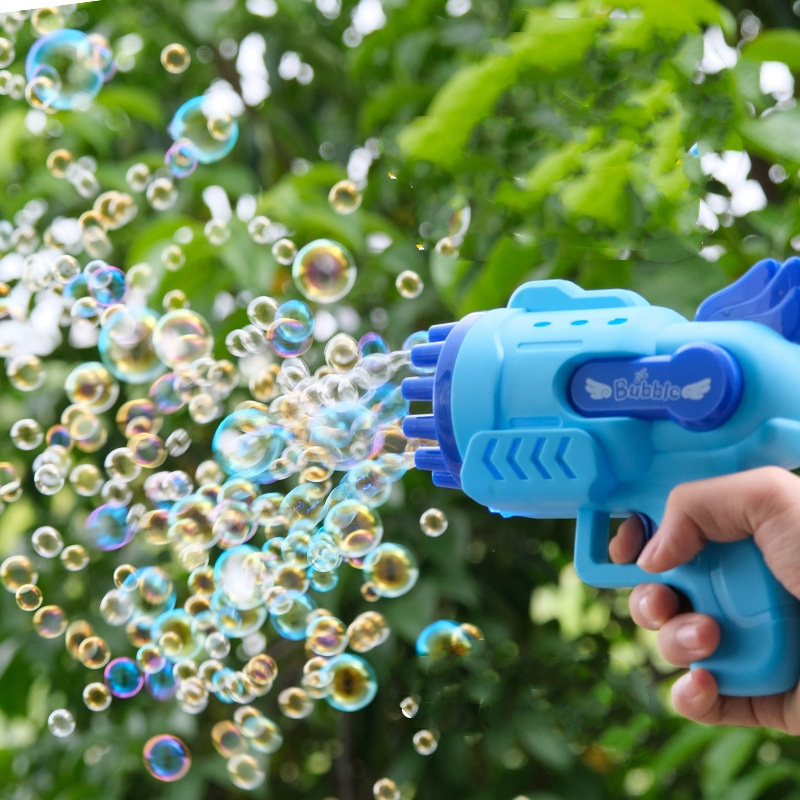 blue and pink Automatic Electric Bubble Gun Toy Mini 12 Holes Bubble Gun With Lights Kid Portable Handheld Gatling