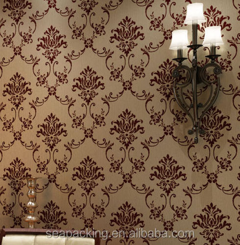 Vintage Classic Wine Red Damask on coffee Lines Background Wallpaper