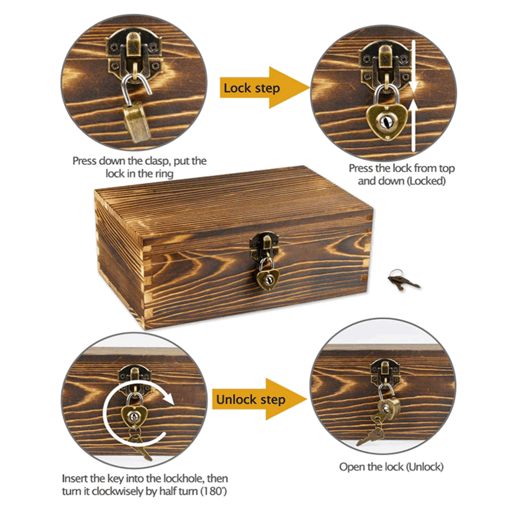 Set of 2 Wooden Jewelry Box Organizer Decorative Treasure Chest Trinkets Storage Case Wood Boxes with Hinged Lid & Latch Lock