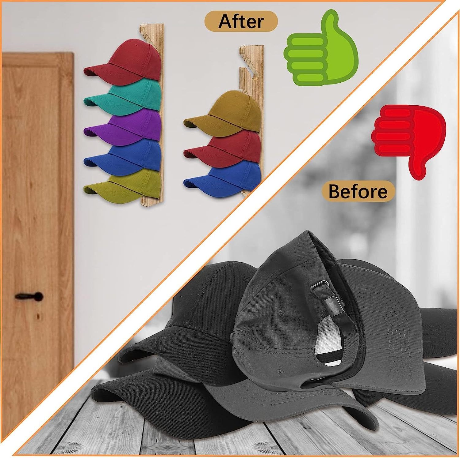 Wholesale 3 Pack Hat Racks Wall Mounted Wooden Baseball Hat Organizer Shelf