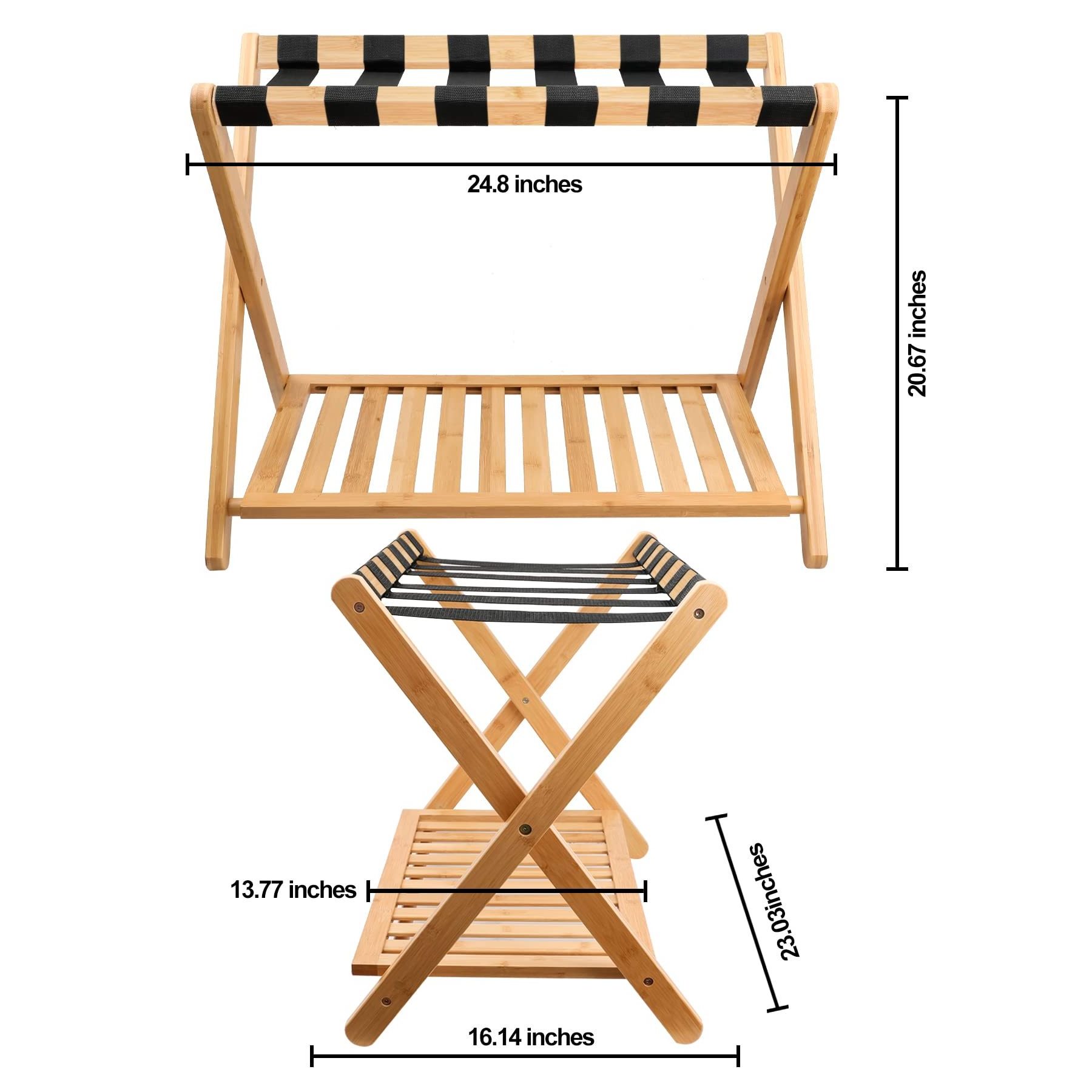 Fully Assembled Luggage Rack, Bamboo Folding Luggage Rack Suitcase Stand with Storage Shelf for Home Guest Room Bedroom Hotel