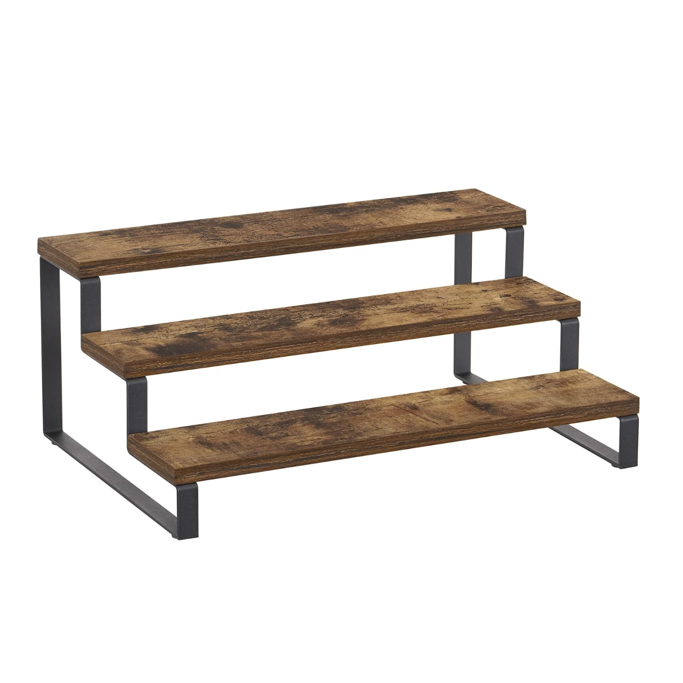 Rustic Brown Kitchen Pantry Cabinet Organizer 3-Tier Metal Frame Spice Rack Wood Step Shelf