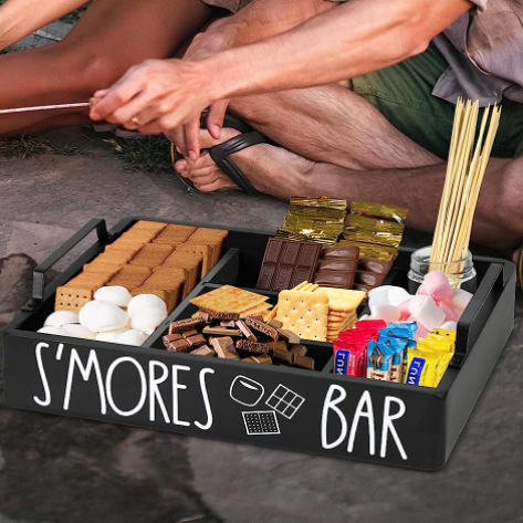 Farmhouse Black Custom Smore Bar Smore Caddy Camping Outdoor Food Tray Wooden Smores Box