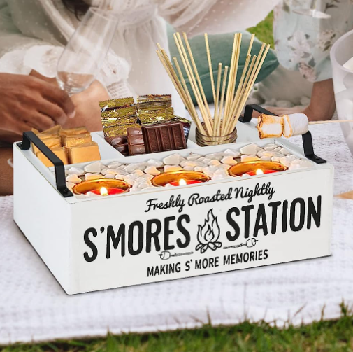 White Home Bar Accessories Rustic Wooden S'Mores Bar Box Wood Smores Caddy For Smores Kit