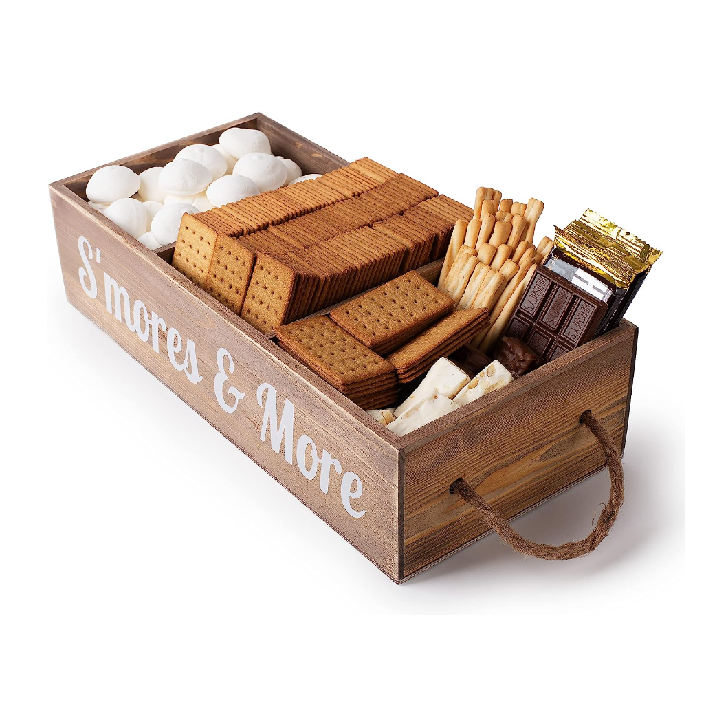 Rustic Camping Accessories Smores Roasting Station Box Wood Smores Roasting Tray With Handle