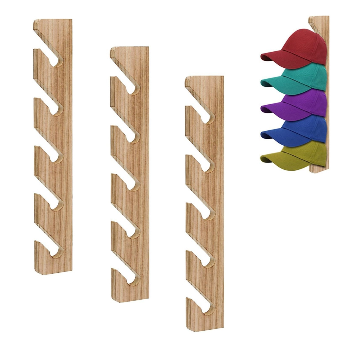 Wholesale 3 Pack Hat Racks Wall Mounted Wooden Baseball Hat Organizer Shelf