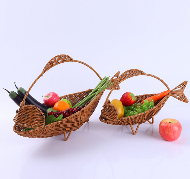 Creative Fish Shape Wicker Woven Storage Basket Vegetable Fruit Basket