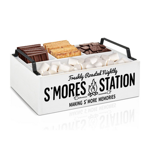 White Home Bar Accessories Rustic Wooden S'Mores Bar Box Wood Smores Caddy For Smores Kit