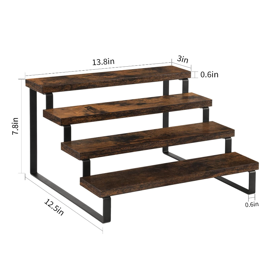 Kitchen Counter Organizer Stand Step Display Shelves 4 Tier Wood Spice Rack With Metal Frame