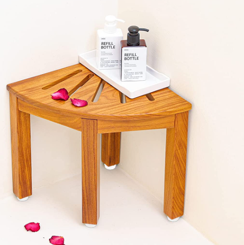 Bathroom Teak Shower Stool Corner Shower Bench Stool Wood Shower Foot Rest For Shaving Legs