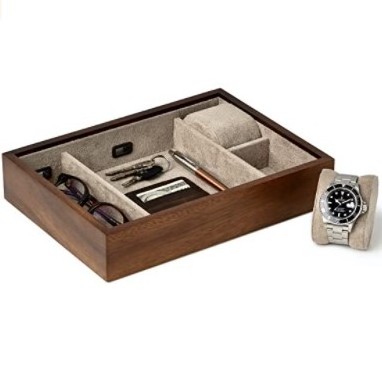 Luxurious Walnut Wood Valet Tray Watch Holder Nightstand Organizer Men Valet Tray Wood Catchall Tray