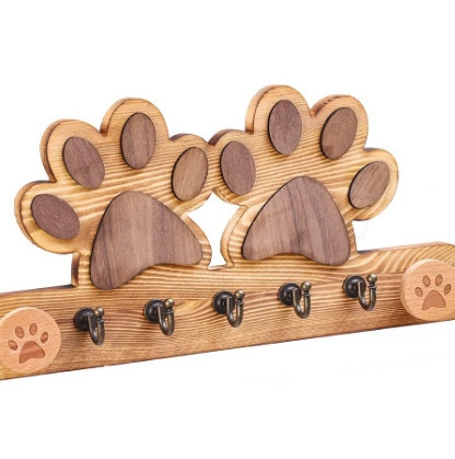 Farmhouse Paw Shape Wood Dog Leash Shelf  Dog Leash Holder For Wall