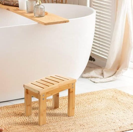 Sturdy Non-Slip Bathroom Wooden Shower Foot Rest Bamboo Shower Stool For Shaving Legs