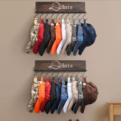 Modern Wall-Mounted Wood Metal Hat Holder Baseball Cap Organizer Hanger Rack