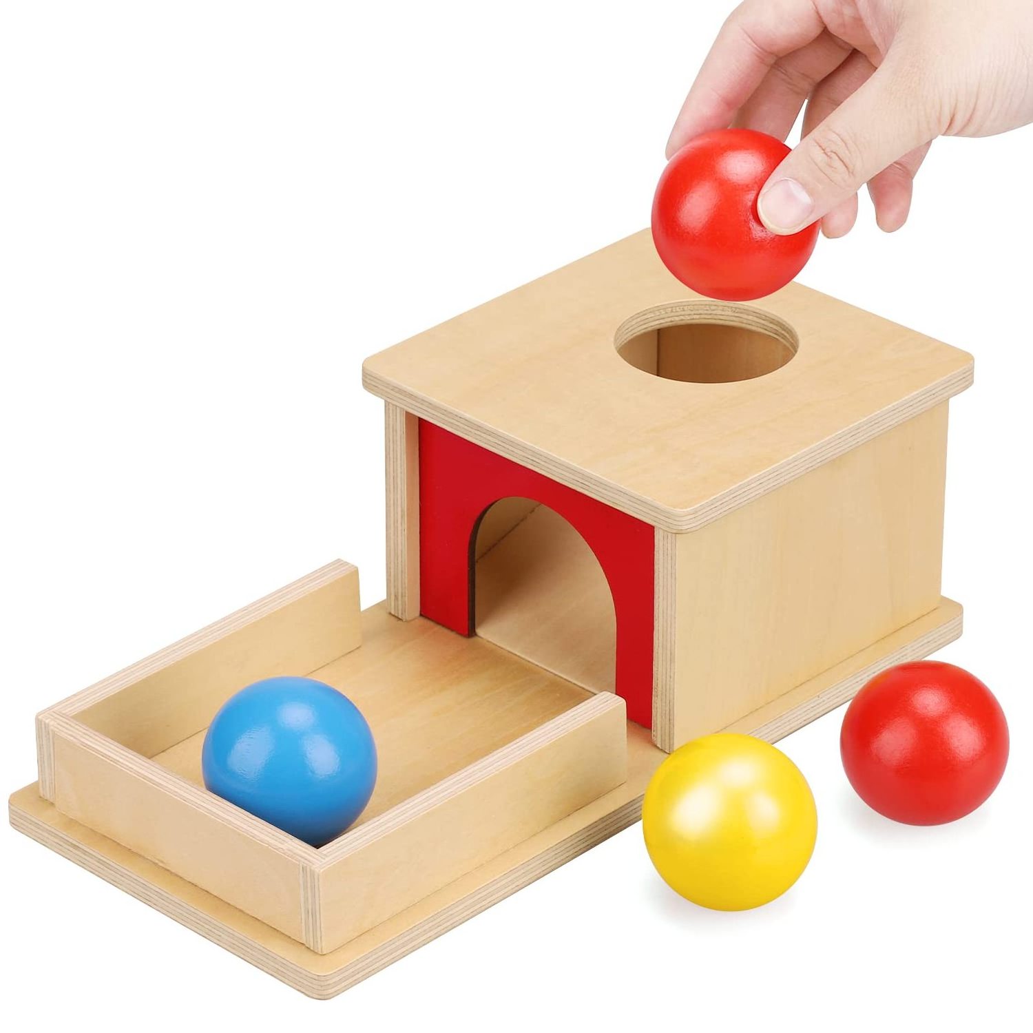 Object Permanence Box with Tray and 3 Balls Montesorri Toys 6-12 Months Ball Drop Toy Box Wooden Baby Montessori Toys