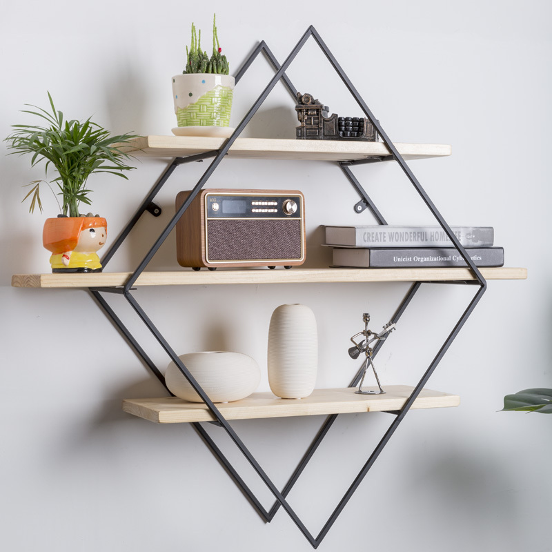 Custom Shape Creative Decorative Iron Wall Hanging Wooden Shelf Rack