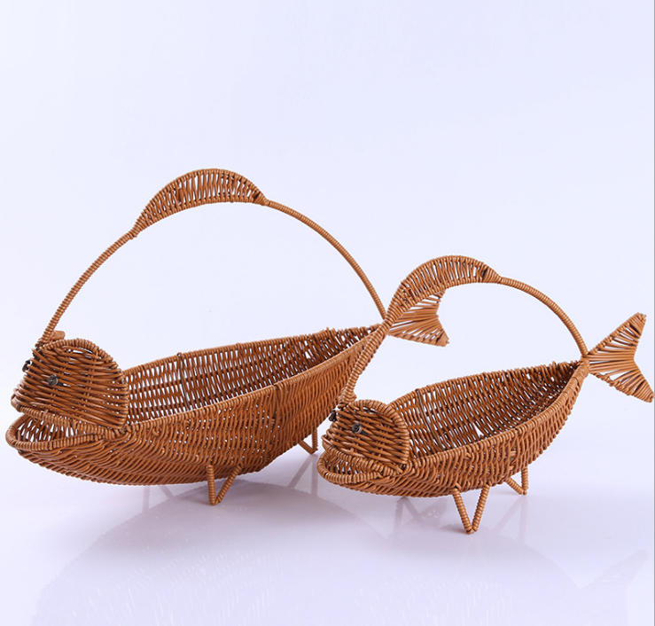 Creative Fish Shape Wicker Woven Storage Basket Vegetable Fruit Basket