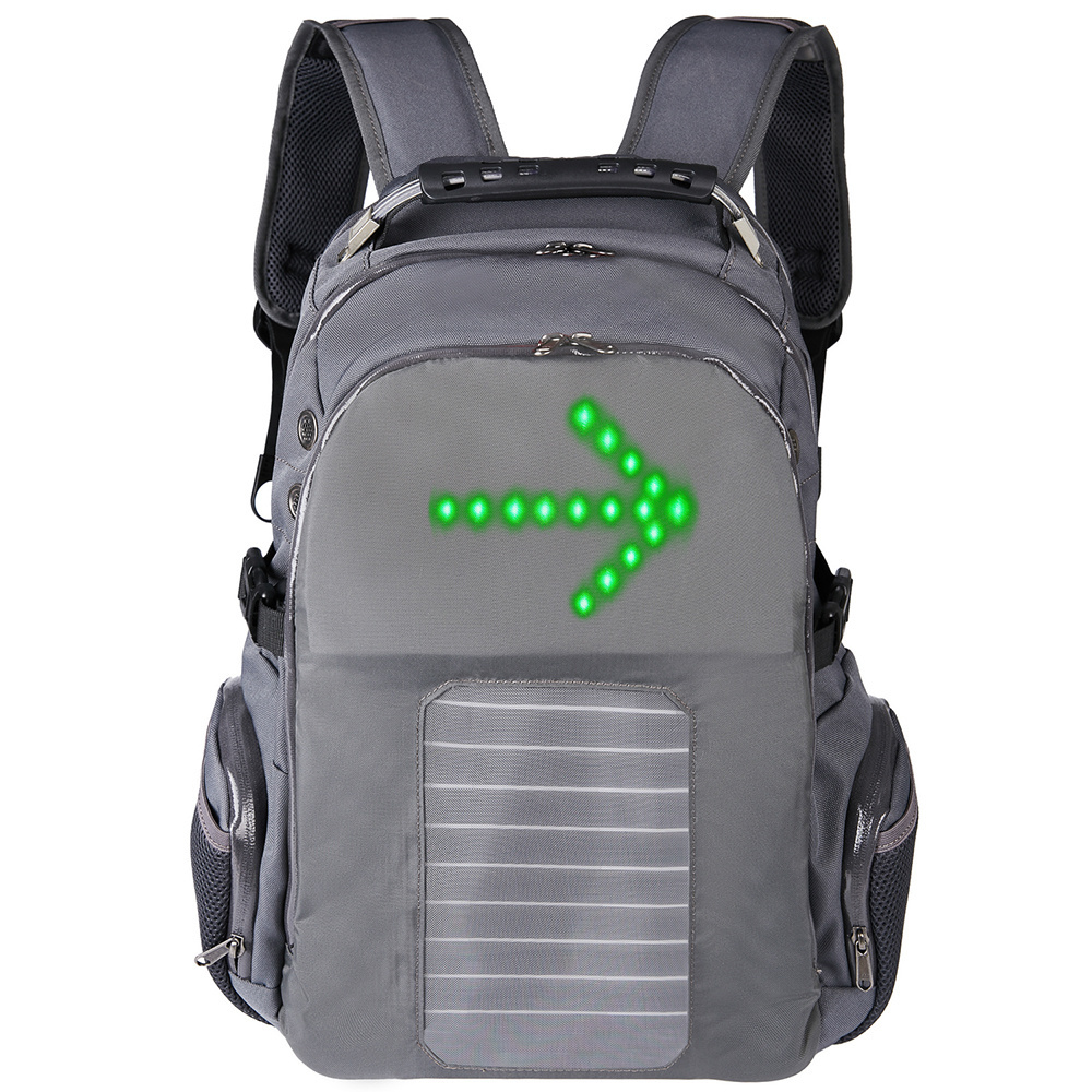 Wholesale Led Light Cycling Waterproof Nylon Bag solar panel power charging USB port Backpack Factory