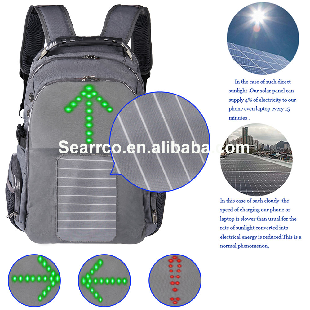 Wholesale Led Light Cycling Waterproof Nylon Bag solar panel power charging USB port Backpack Factory