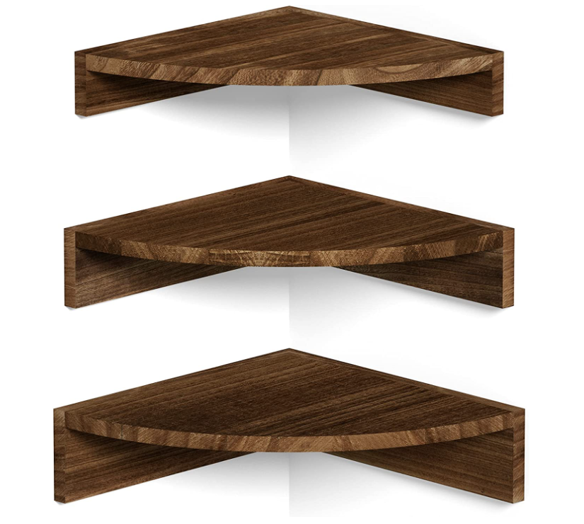 Corner Shelf Wall Mount, Set of 3 Floating Shelves for Wall Storage and Display Rustic Wood Shelves for Bedroom Kitchen