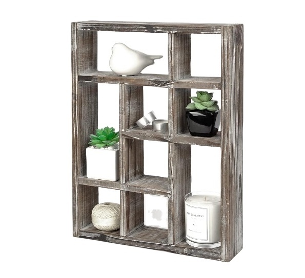 Rustic Multi Slot Shelf Cube Display 9 Compartment Shadow Box Wall mountable Shelf for Collection