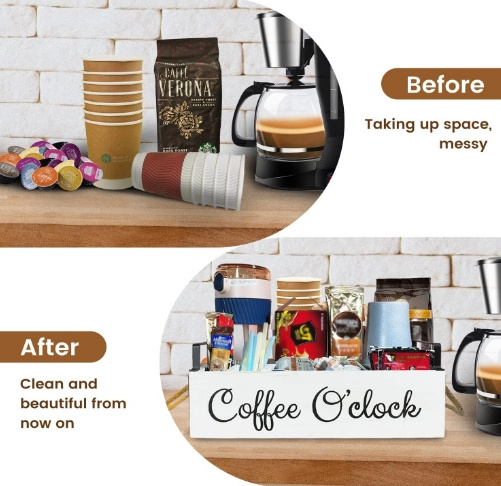 Wedding decor Coffee Station Organizer with Small Removable Dividers Wooden Coffee Bar Accessories Storage For Countertop