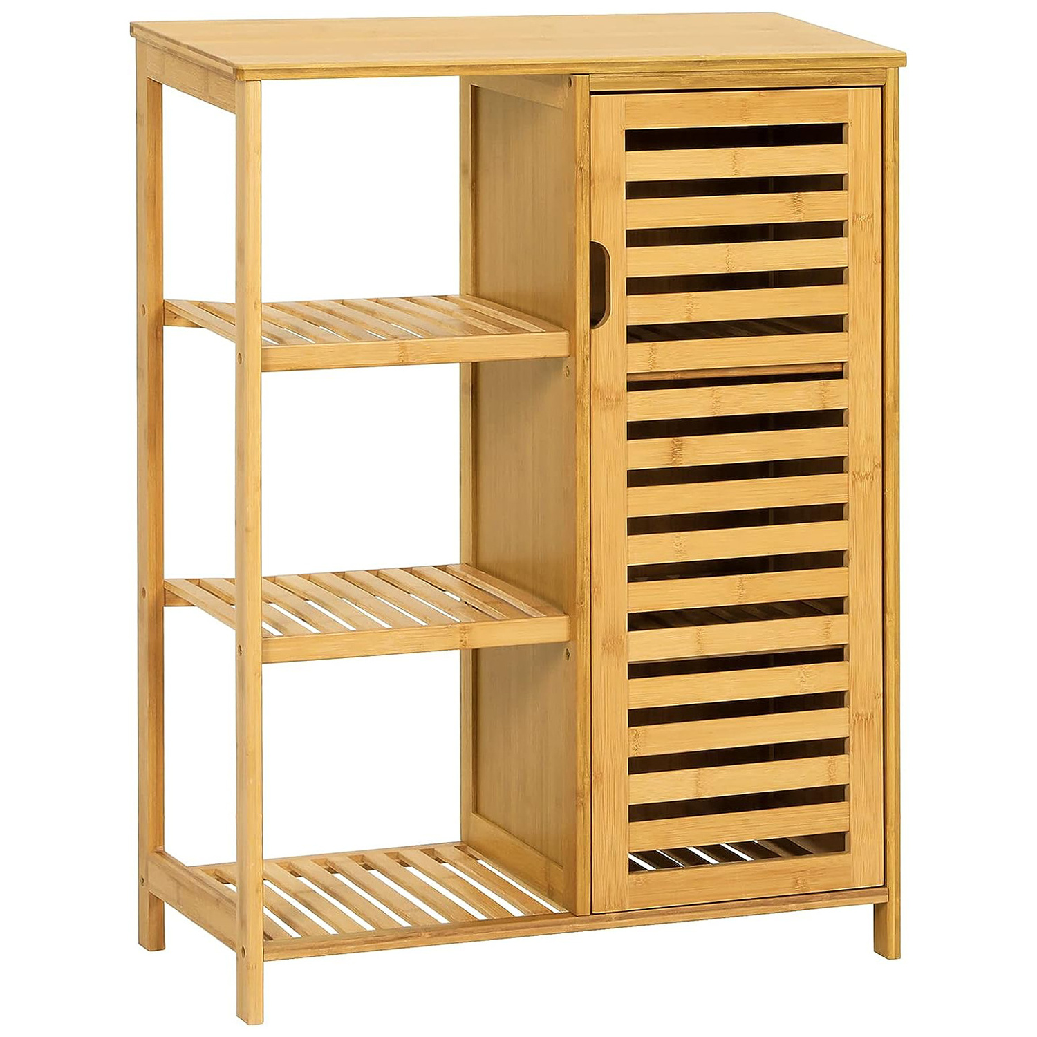 Bathroom Cabinet Bamboo Storage with Drawer and 3 Side Shelves Freestanding Floor Storage Organizer for Living Room Hallway