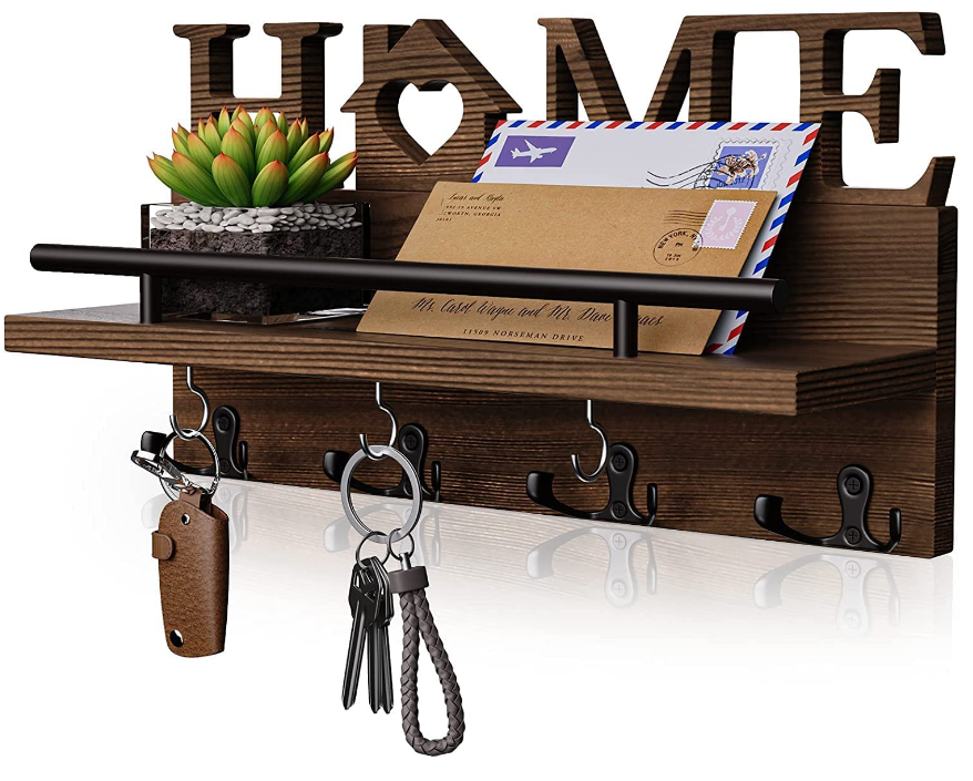 Custom Wooden Key Holder for Wall with Home Decoration, Key Hooks Wall Mounted Mail Rack with 7 Sturdy Hooks Decor