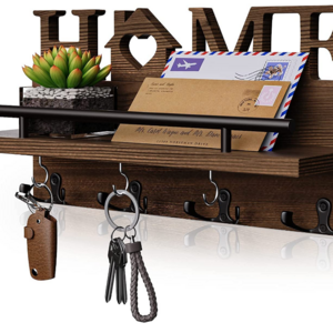 Custom Wooden Key Holder for Wall with Home Decoration, Key Hooks Wall Mounted Mail Rack with 7 Sturdy Hooks Decor