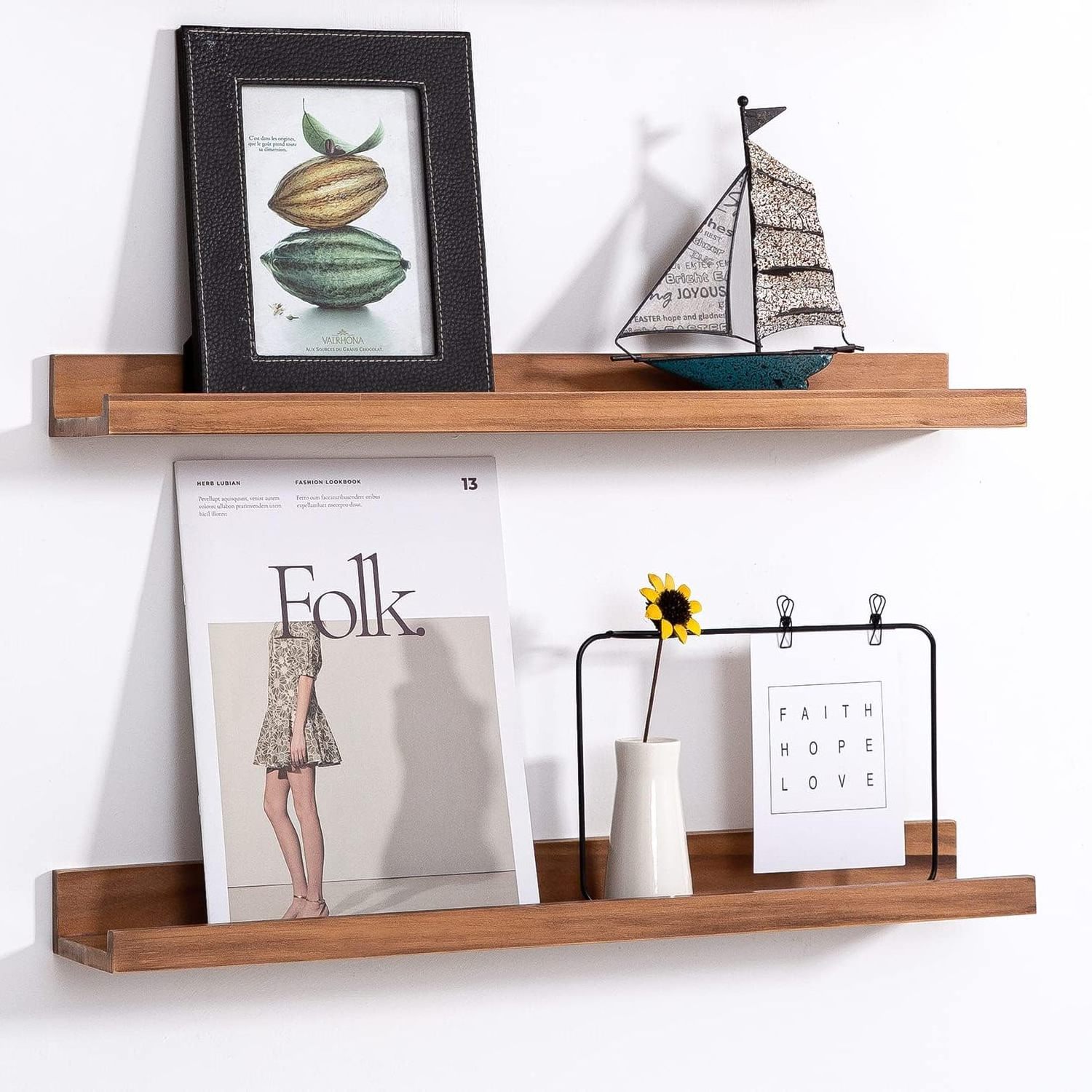 Multifunction Wooden Floating Wall Shelf Wall Mounted Storage for Bathroom Bedroom or Kitchen Use