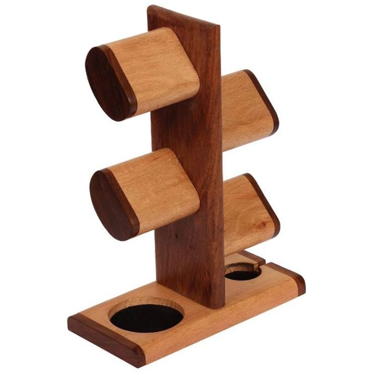 custom 5 in One Multiple Wood Watch Holder Stand Charging Station, Watch Display Tower Jewelry Organizer for Rings