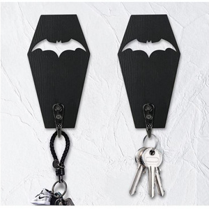 custom 2 pack Wooden Wall Mounted Mini Coffin Bat Decor Key Holder, Gothic Room Decor