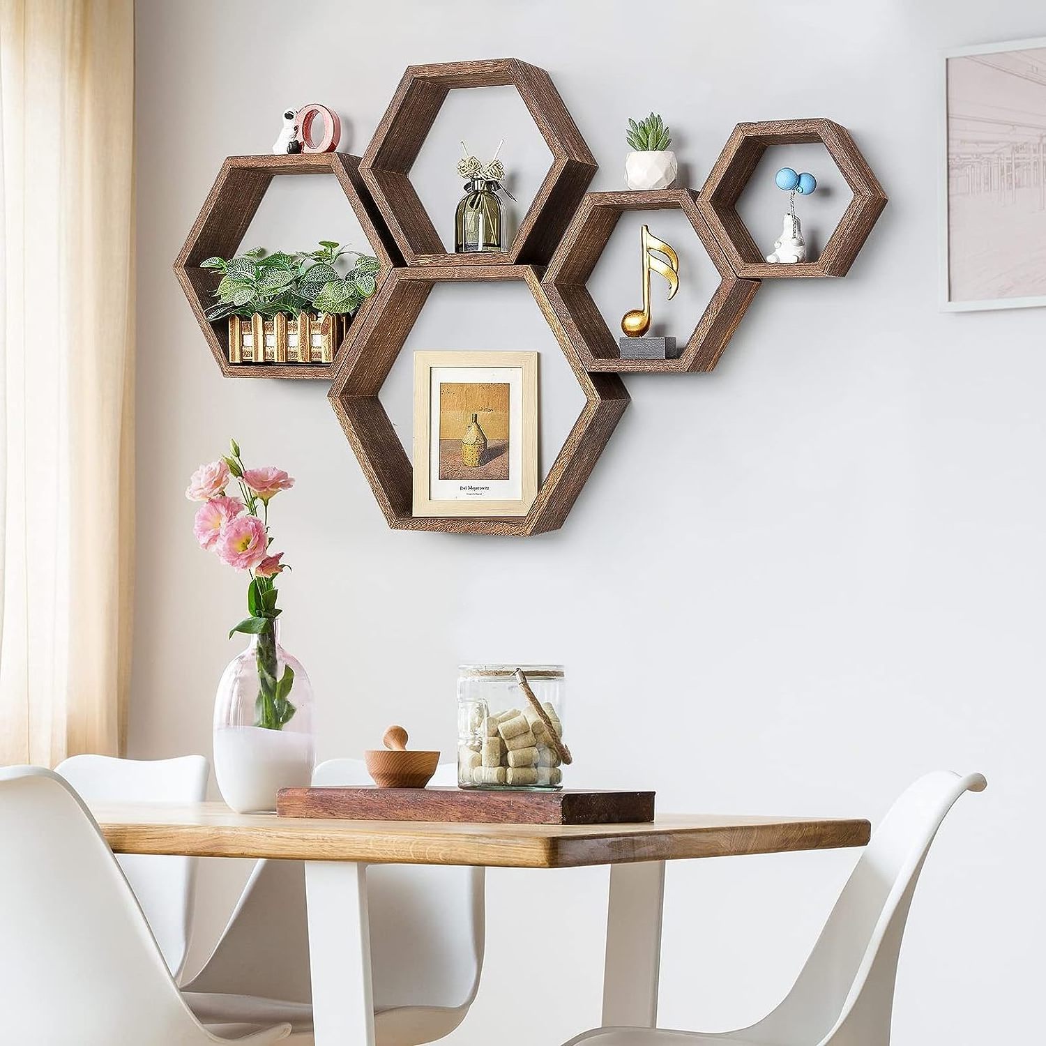 Hexagonal floating shelf honeycomb shelf decoration Wall decoration for living room  bedroom  bathroom  kitchen  office