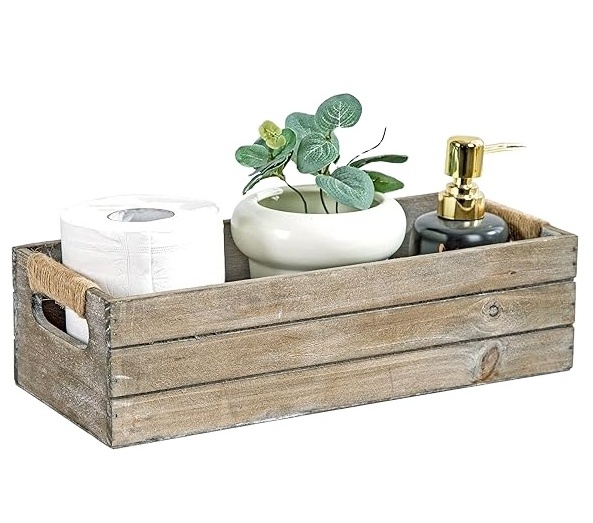 Factory Rustic Wooden Box Farmhouse Bathroom Decor Box Wooden Toilet Paper Holder Toilet Tank Basket Decorative Storage