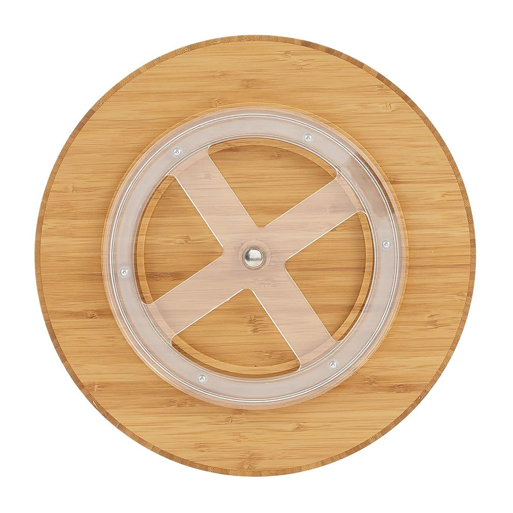 Lazy Susan Turntable Bamboo Spinner for Kitchen Cabinet Rotating Spice Organizer Natural Wooden Condiment Counter Storage Rack