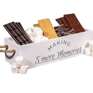 custom Smores Station Wooden Box Smores Bar Carrier with Handles with 6 pcs Marshmallow Sticks, Farmhouse Smores Kit Caddy