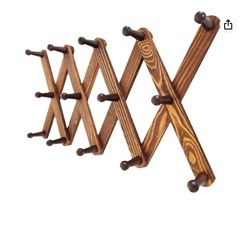 custom Expandable Coat Rack Hanger Wooden Accordion Wall Mounted Retro Wood Hat Rack 14 Pegs Hooks Bag Jacket Coffee Mugs Caps